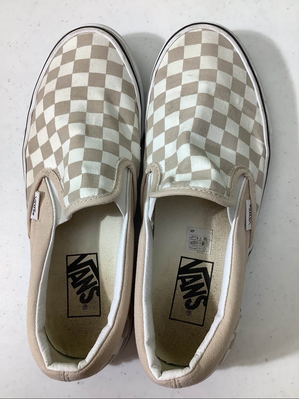Vans beige canvas checkerboard slip ons, men’s 7.5/women’s 9 - Picture 9 of 9